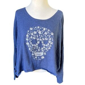 Navy Lightweight Skull Embroidered Sweater